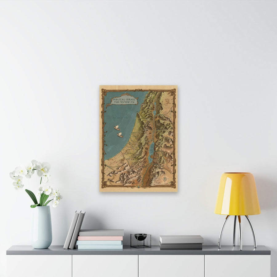 The 22 by 30 inch map print on a wall above a sideboard